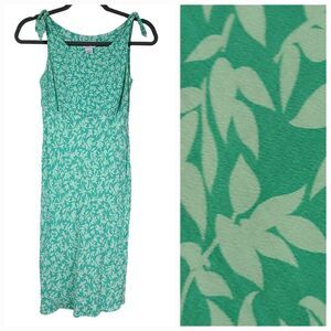 LOFT Sundress 2P Mint Green Shoulder Tie Leaf Print Sleeveless A-line F&F Dress